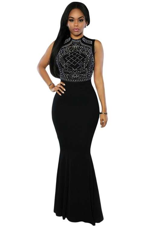 *DIVA RANGE* Black Rhinestone Maxi Mermaid Dress