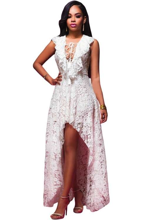 *DIVA RANGE* White Lace High Low Maxi Dress