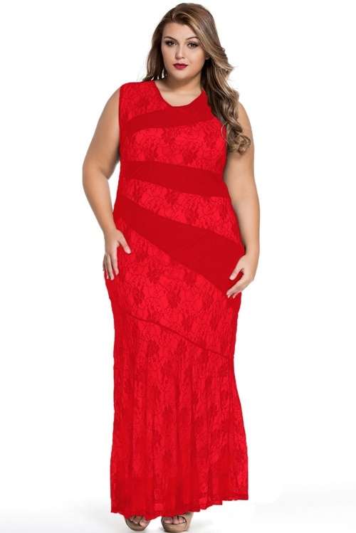 *DIVA RANGE* Red Stylish Lace Plus Size Mermaid Dress