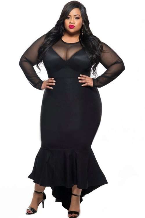 *DIVA RANGE* Black Sheer Mesh Splice Curvy Mermaid Dress