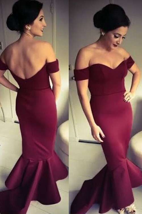 *WILD ROSE* Maroon Off-shoulder Mermaid Jersey Evening Dress - S/M/L/XL/XXL