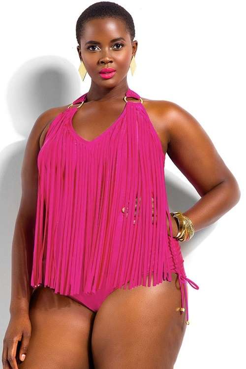 *DIVA RANGE* Rose Fringe Embellished Plus Size Halter Monokini