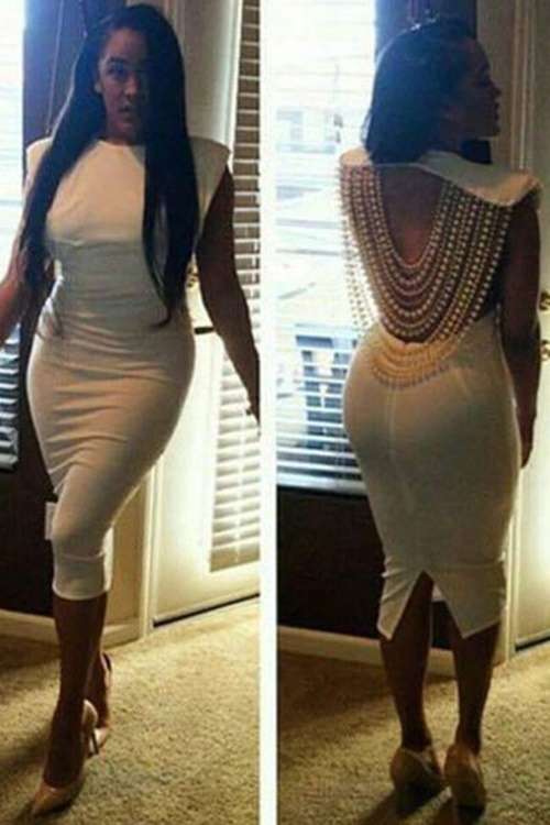 *DIVA RANGE* White Pearl Open Back Bodycon Midi Dress