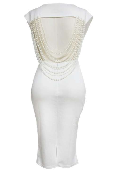 *DIVA RANGE* White Pearl Open Back Bodycon Midi Dress