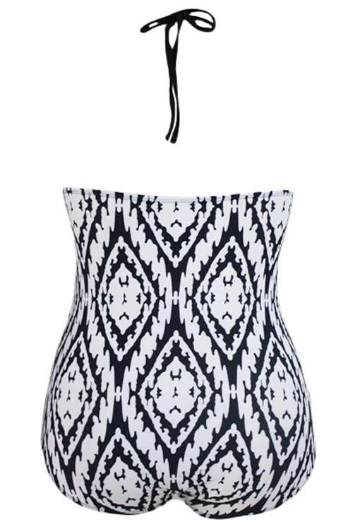 *DIVA RANGE* Monochrome Print Plus Size Fringe One-piece Swimsuit