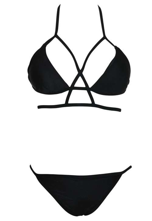 *DIVA RANGE* Black 2pcs Strappy Cutout Bikini Swimsuit