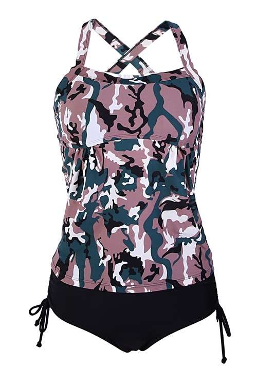 *DIVA RANGE* Dark Camouflage Print 2pcs Tankini Swimsuit