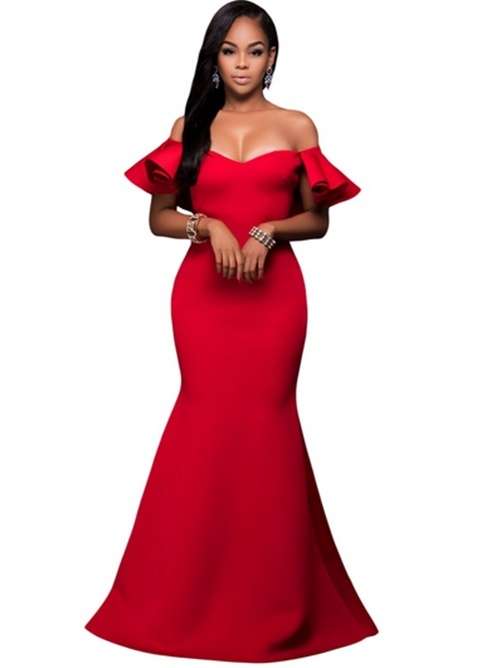 *DIVA RANGE* Gorgeous Ruffle Accent Hot Red Party Gown