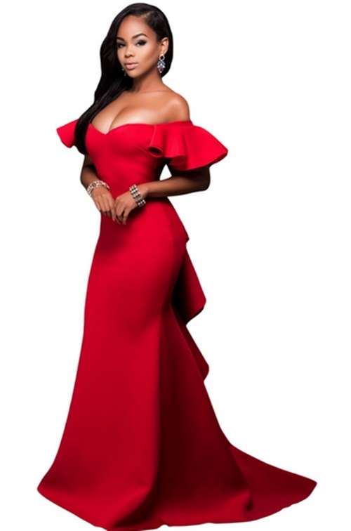 *DIVA RANGE* Gorgeous Ruffle Accent Hot Red Party Gown