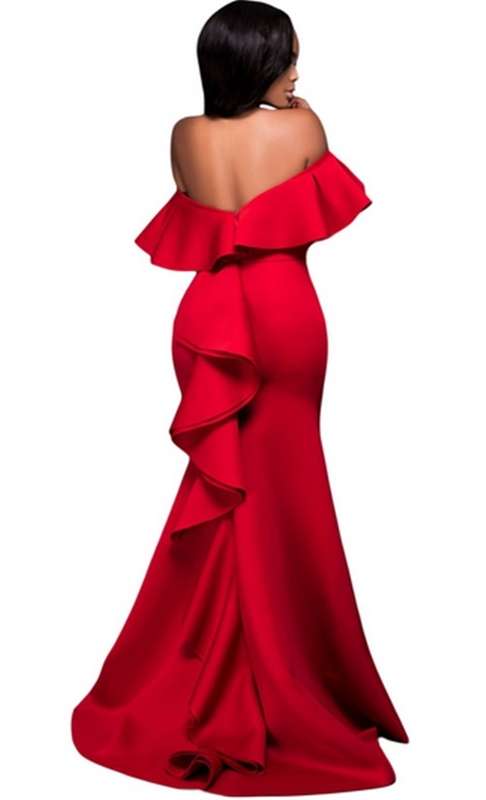 *DIVA RANGE* Gorgeous Ruffle Accent Hot Red Party Gown