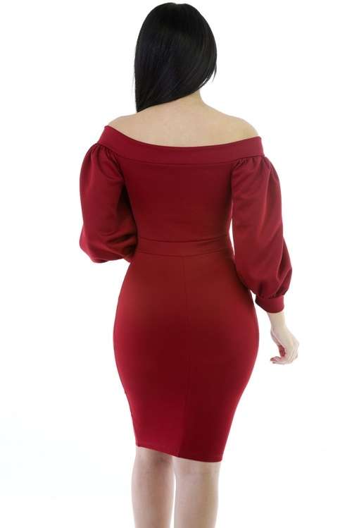*WILD ROSE* Red Peep Hole Off Shoulder Midi Bodycon Dress - S/M/L