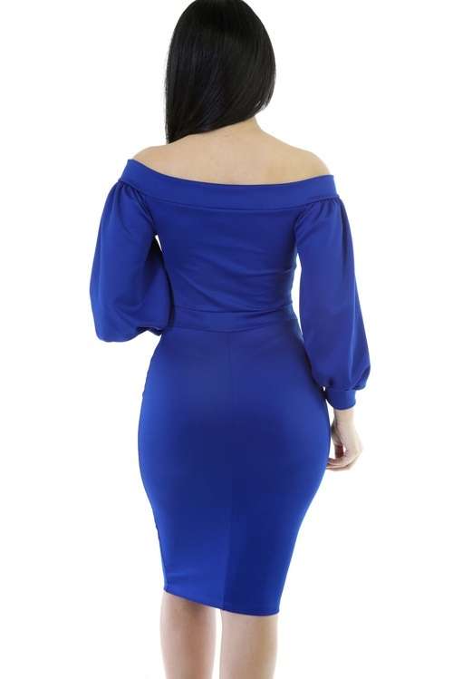 *DIVA RANGE* Blue Peep Hole Off Shoulder Midi Bodycon Dress - S/M/L