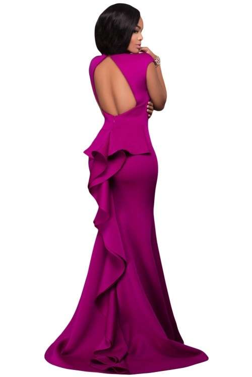 *DIVA RANGE* Rose Pink High Neck Ruffle Back Ponti Gown
