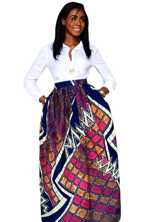 *DIVA RANGE* Stylish Diagram Block African Print Maxi Skirt