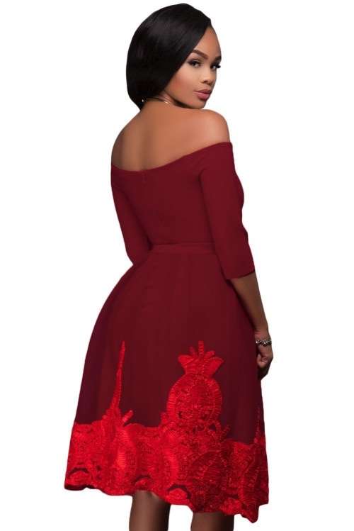 *WILD ROSE* Burgundy Lacy Embroidery Tulle Skirt Skater Dress - S/M/L