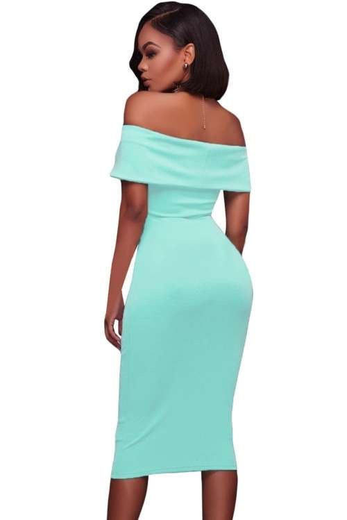 *WILD ROSE* Cyan Ruched Off Shoulder Bodycon Midi Dress - S/M/L/XL