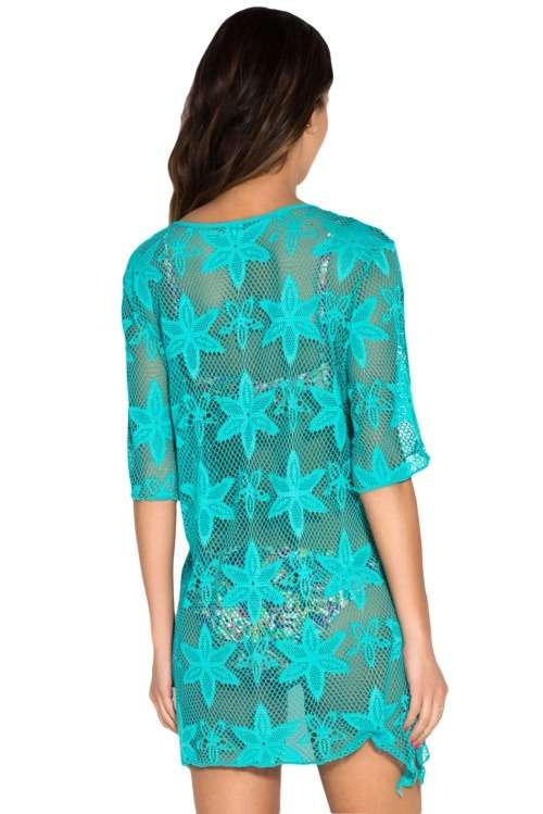 *WILD ROSE* Green Swim Crochet Kaftan Cover Up - S/M/L