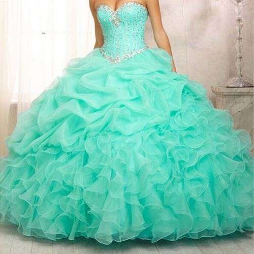 *VOGUE COLLECTION* NEW! GREEN / PINK / YELLOW RUFFLE BALLGOWN EVENING DRESS - SET SIZES