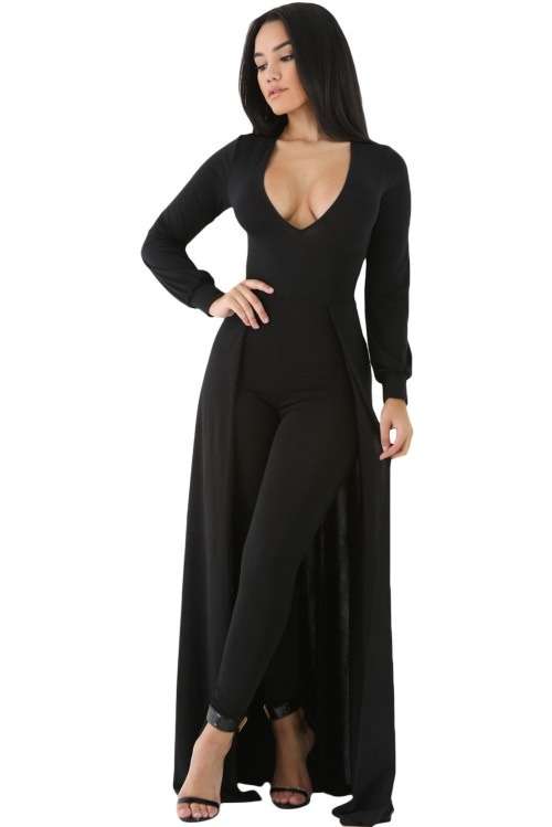 *DIVA RANGE* Black Maxi Skirt Overlay Elegant Party Jumpsuit