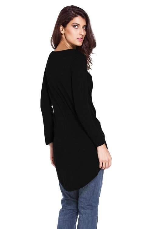 *WILD ROSE* Black Lace Up Long Sleeve Ruched Pullover Shirt - One Size