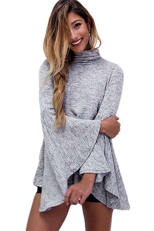 *DIVA RANGE* Light Grey Flared Bell Sleeve Knit Blouse