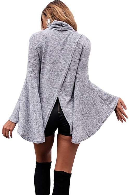 *DIVA RANGE* Light Grey Flared Bell Sleeve Knit Blouse