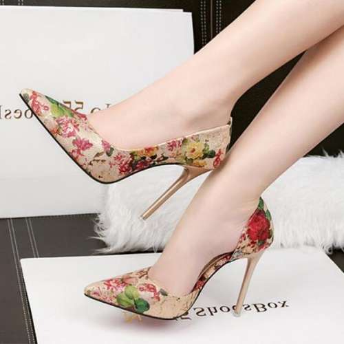 *WILD ROSE* Gold Floral Print Pointed Toe High Heel Pump Shoes - SA Sizes 2-6