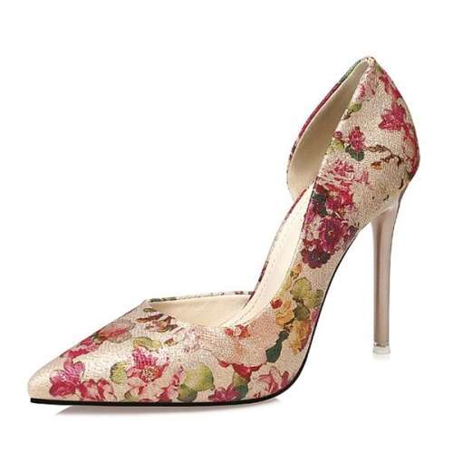 *WILD ROSE* Gold Floral Print Pointed Toe High Heel Pump Shoes - SA Sizes 2-6