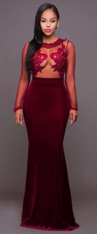*WILD ROSE* Dark Red Long Sleeve Evening Dress - M/L Only