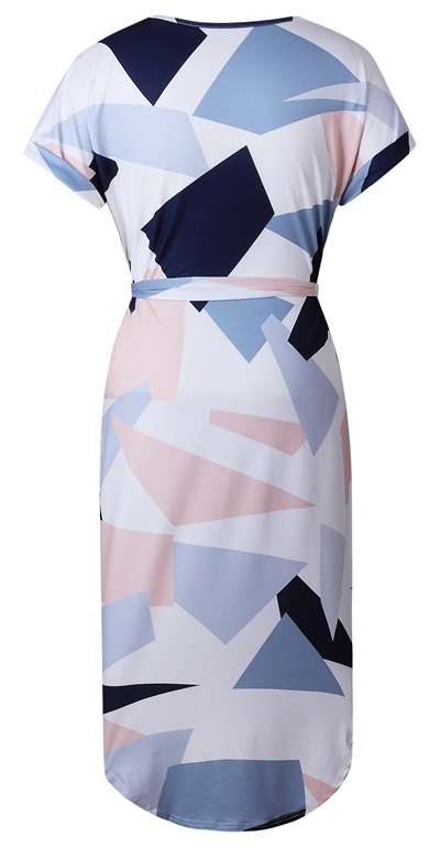 *LOCAL STOCK* Clearance! Casual Geometry Print Midi Dress with Belt - MEDIUM