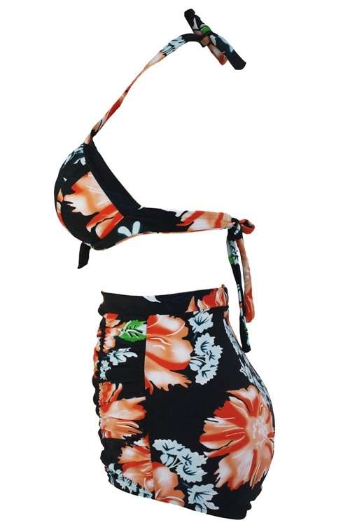 *BIG CLEARANCE!* *LOCAL STOCK* Floral Print Dark High Waist Bikini Swimsuit - MEDIUM