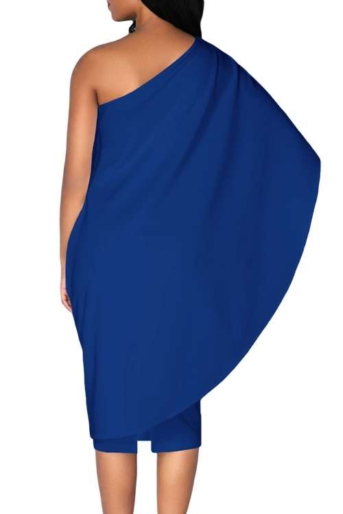 *WILD ROSE* Blue Batwing Sleeve One Shoulder Sheath Dress - S/M/L/XL