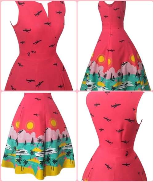 *LOCAL STOCK* Colourful 1950s Vintage Holiday Print Skater Dress - LARGE