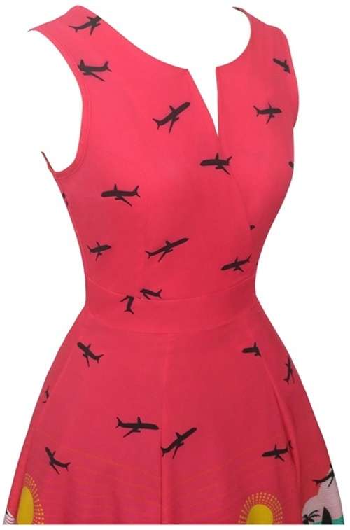 *LOCAL STOCK* Colourful 1950s Vintage Holiday Print Skater Dress - LARGE