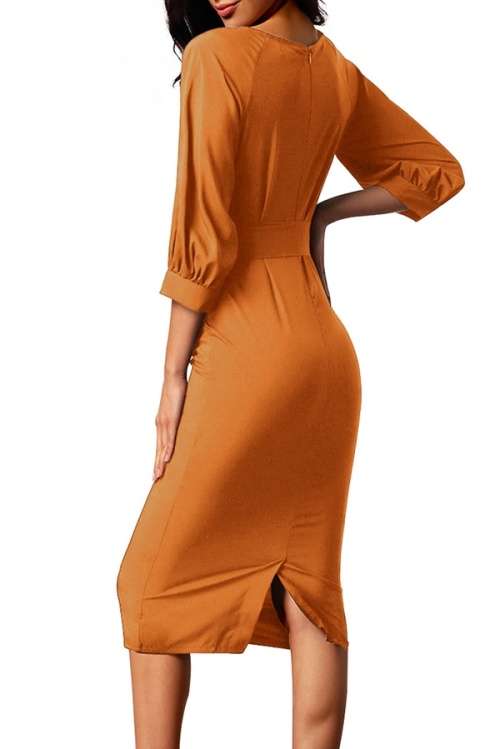 *LOCAL STOCK* Mustard Puff Sleeve Belt Chiffon Pencil Dress - XL