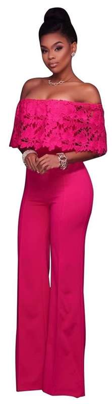 *WILD ROSE* Pink Lace Off Shoulder Overlay Strapless Jumpsuit - S/M/L/XL