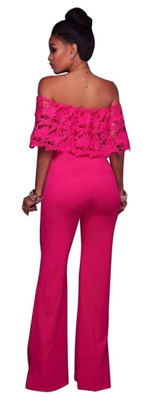 *WILD ROSE* Pink Lace Off Shoulder Overlay Strapless Jumpsuit - S/M/L/XL