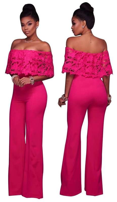 *WILD ROSE* Pink Lace Off Shoulder Overlay Strapless Jumpsuit - S/M/L/XL
