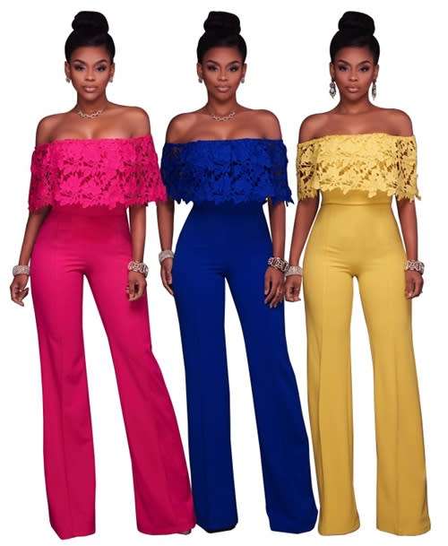 *WILD ROSE* Pink Lace Off Shoulder Overlay Strapless Jumpsuit - S/M/L/XL