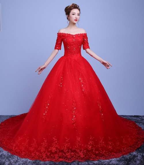 *WILD ROSE* *RED* Sleeves Long Chapel Train Wedding Gown Dress - Set Sizes/Custom - FREE SHIPPING!