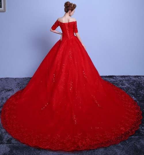 *WILD ROSE* *RED* Sleeves Long Chapel Train Wedding Gown Dress - Set Sizes/Custom - FREE SHIPPING!