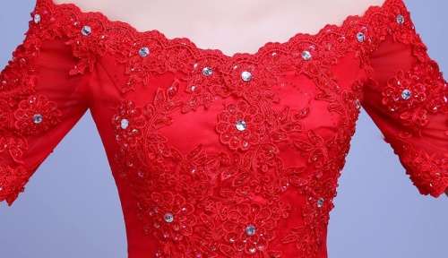 *WILD ROSE* *RED* Sleeves Long Chapel Train Wedding Gown Dress - Set Sizes/Custom - FREE SHIPPING!
