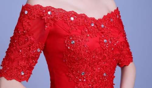 *WILD ROSE* *RED* Sleeves Long Chapel Train Wedding Gown Dress - Set Sizes/Custom - FREE SHIPPING!