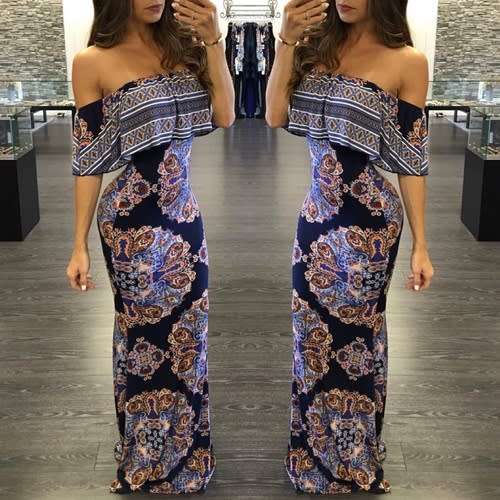 *WILD ROSE* Sexy Vintage Maxi Dress Off the Shoulder - S/M/L/XL