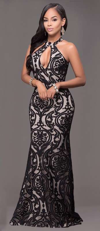 *WILD ROSE* Sexy Black Plunge Halter Evening Dress - S/M/L/XL