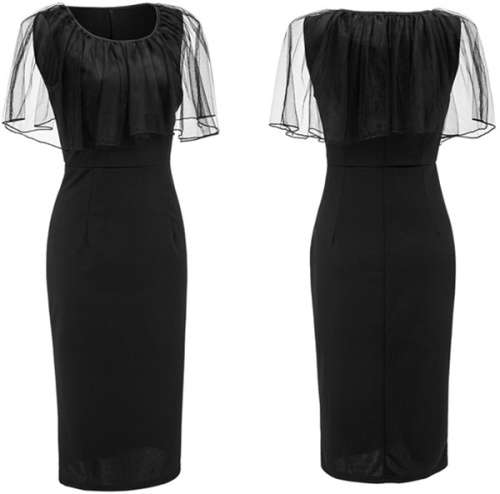 *WILD ROSE* Black Cocktail Dress with Overlay - M/L/XL/2XL