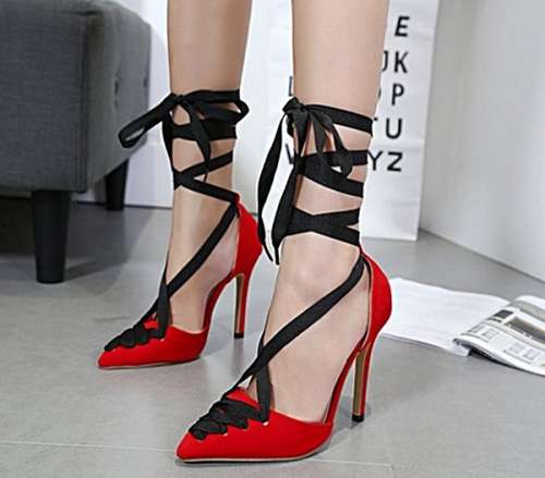 *WILD ROSE* Sexy Red & Black Lace Up High Heels - SA Sizes 2.5-7
