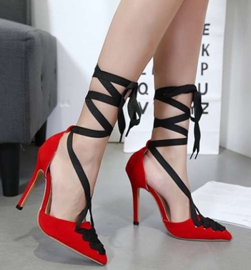 *WILD ROSE* Sexy Red & Black Lace Up High Heels - SA Sizes 2.5-7