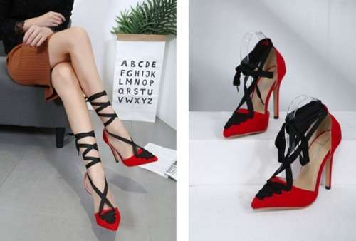 *WILD ROSE* Sexy Red & Black Lace Up High Heels - SA Sizes 2.5-7