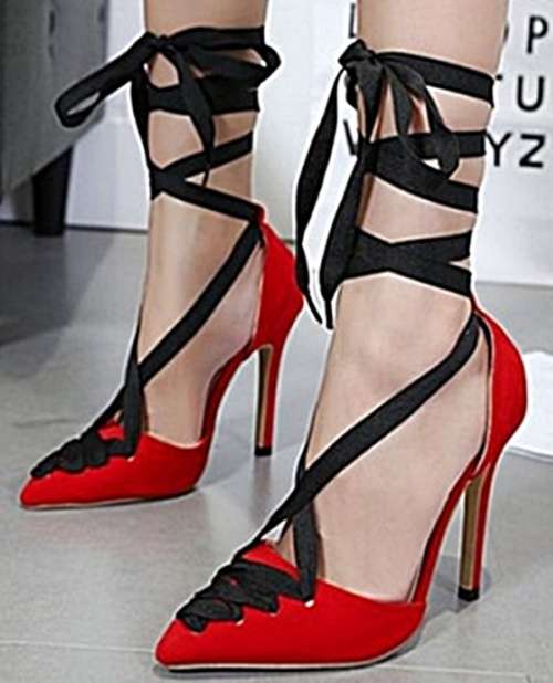 *WILD ROSE* Sexy Red & Black Lace Up High Heels - SA Sizes 2.5-7